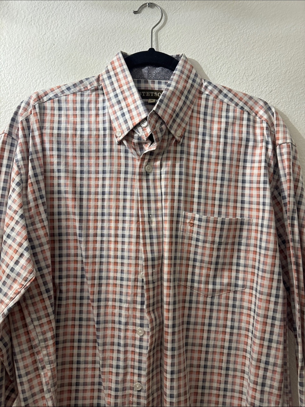Stetson Men's Orange, Blue & White Plaid Button-Down Shirt